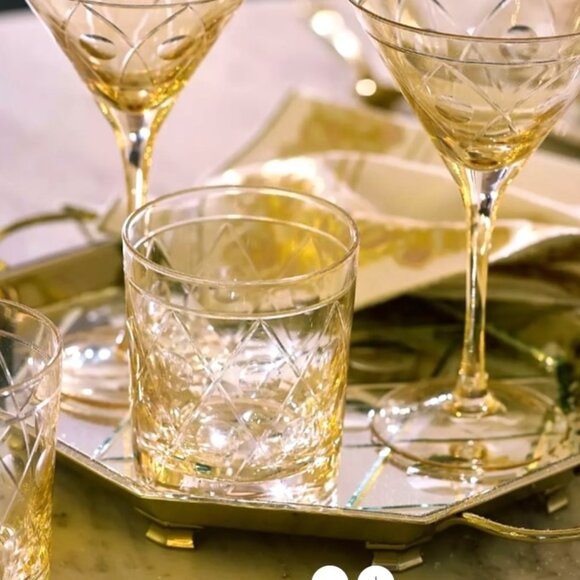 The Met X Anthropologie Double Old Fashioned Glasses Honey Color Set of 4 New - Picture 1 of 6